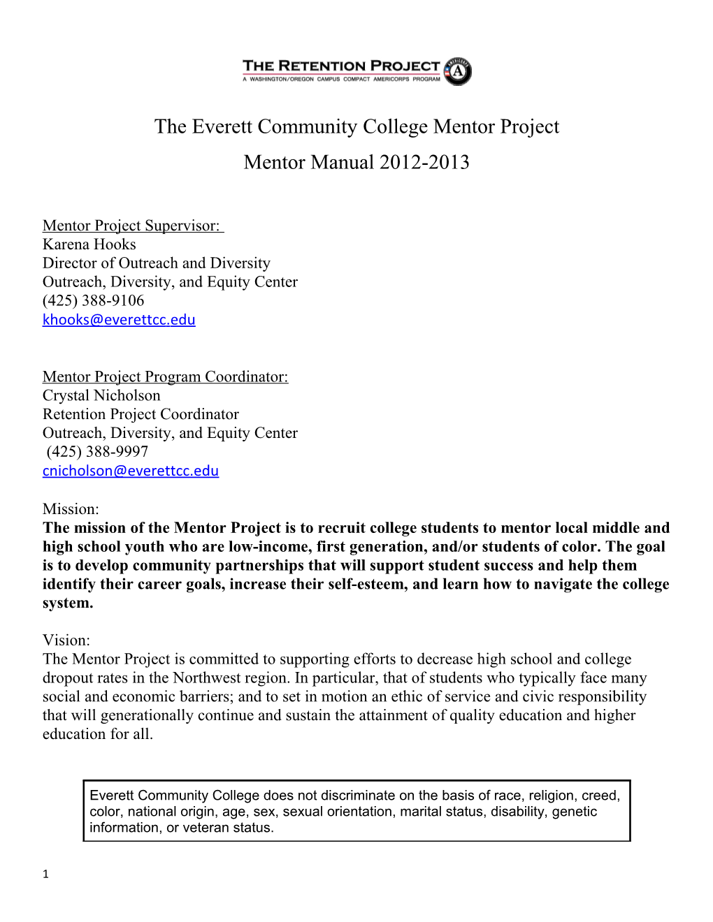 The Everett Community College Mentor Project