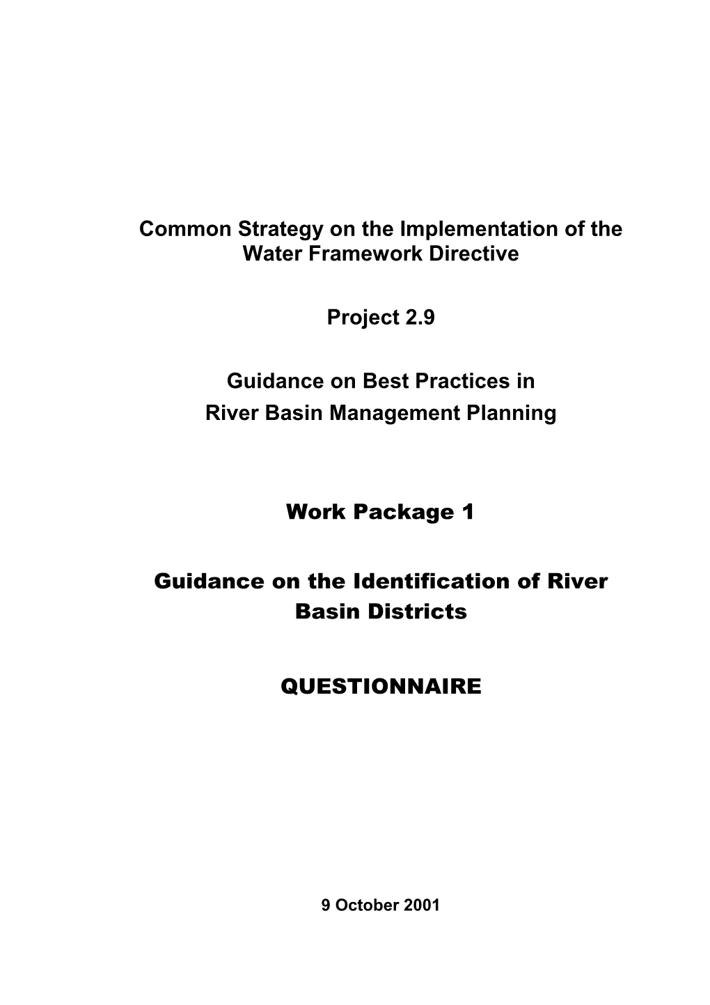 Common Strategy on the Implementation of the Water Framework Directive