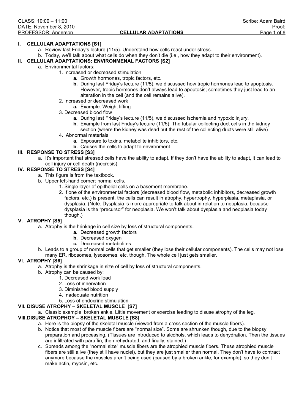 PROFESSOR: Anderson CELLULAR ADAPTATIONS Page1 of 8