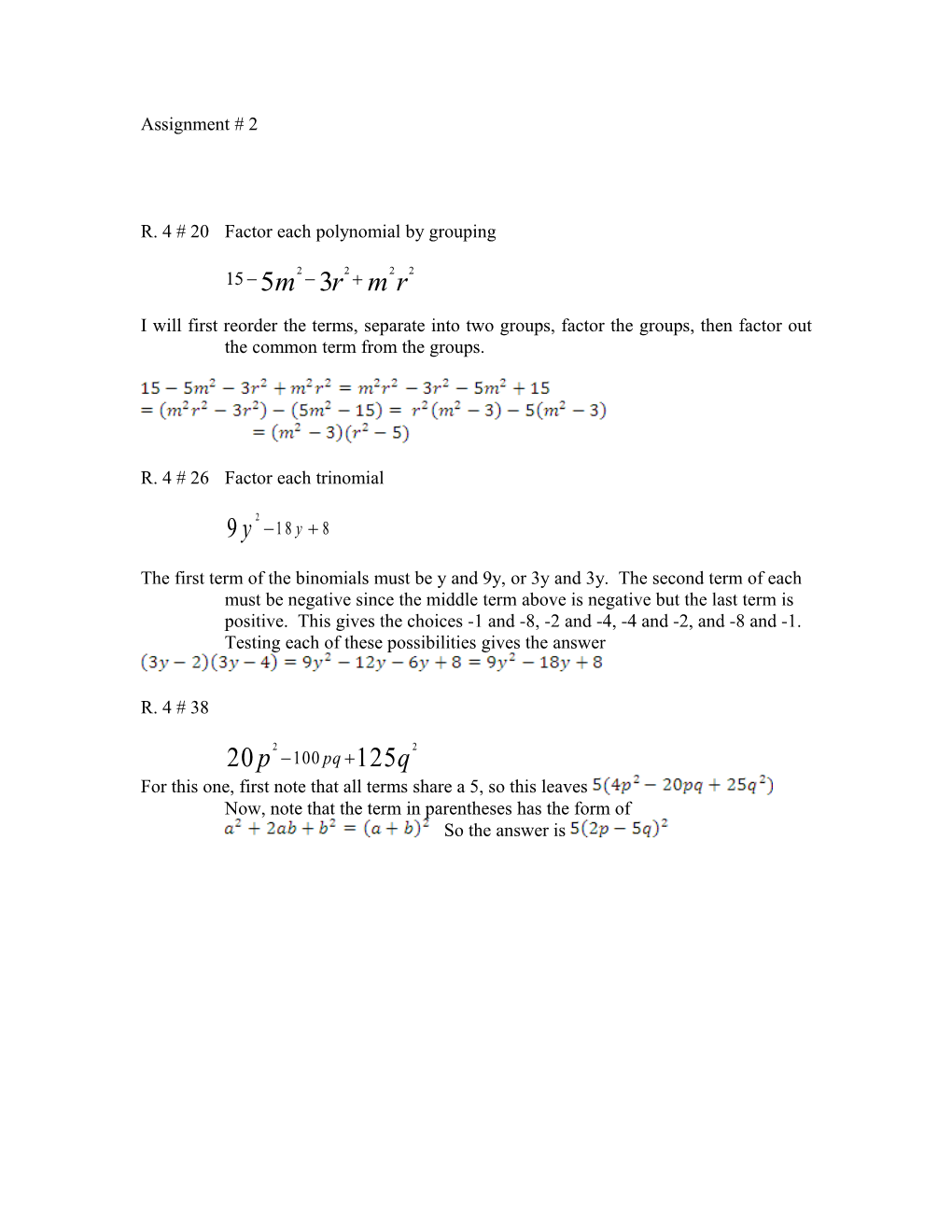 R. 4 # 20Factor Each Polynomial by Grouping