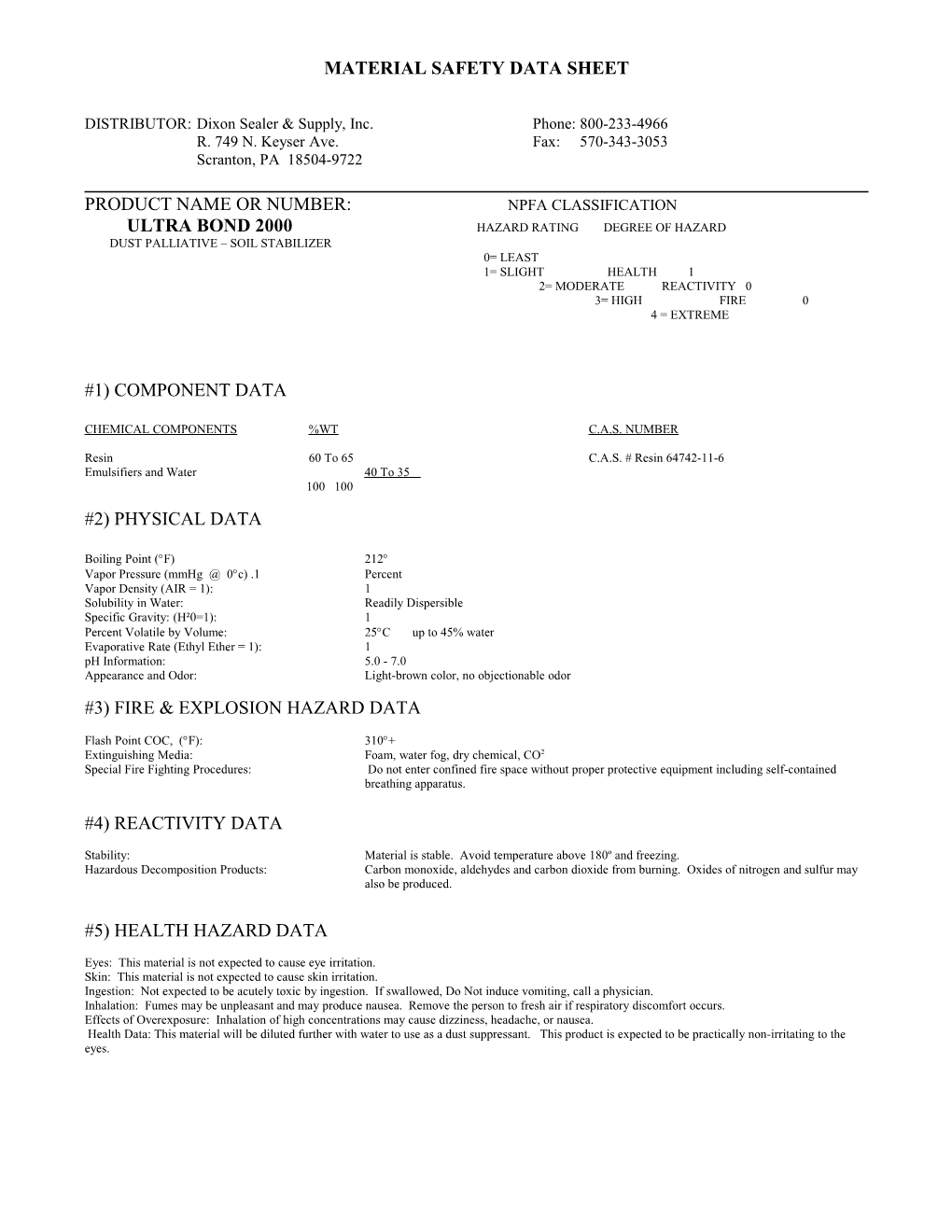 Ultra Bond 2000 MSDS