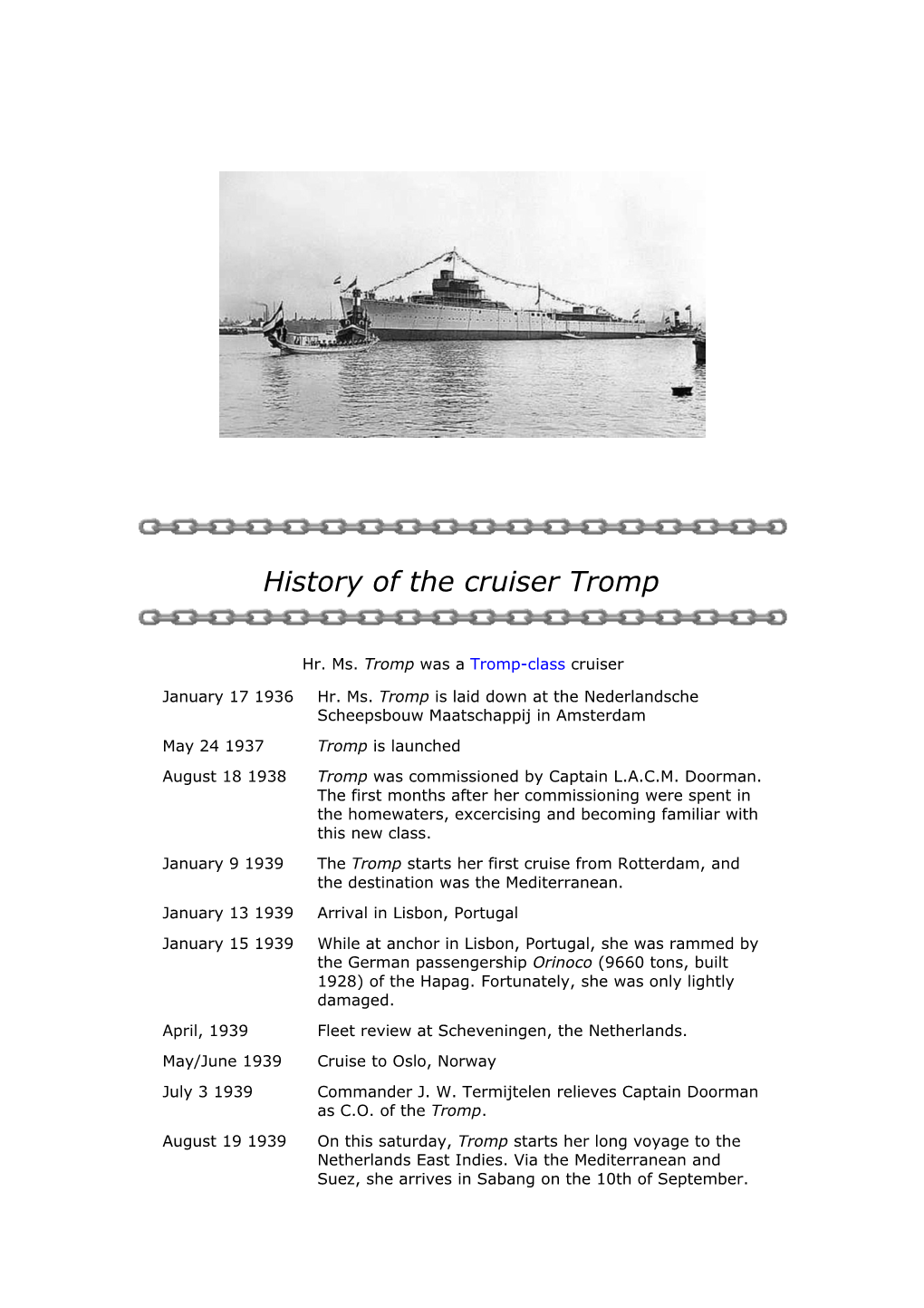 History of the Cruiser Tromp