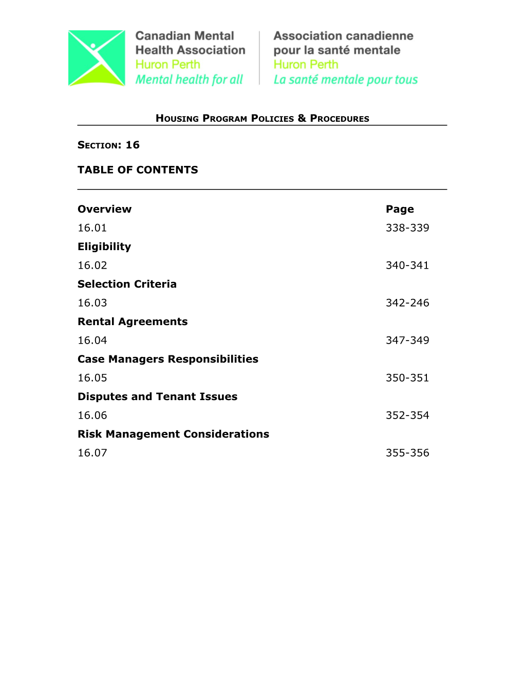 Housing Program Policies & Procedures