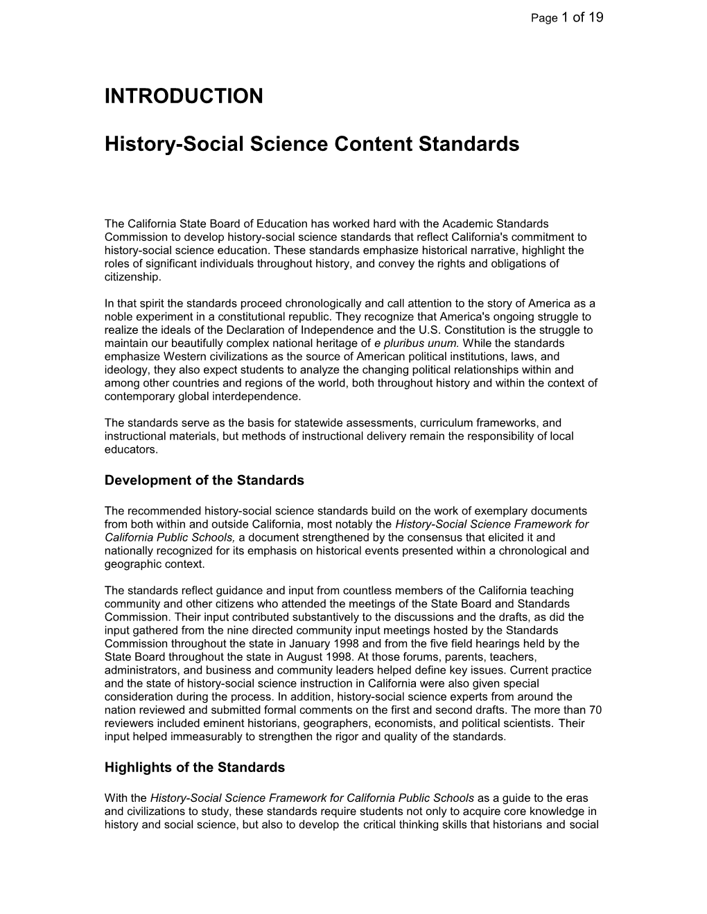 History Social Science Content Standards - Curriculum Frameworks and Instructional Resources