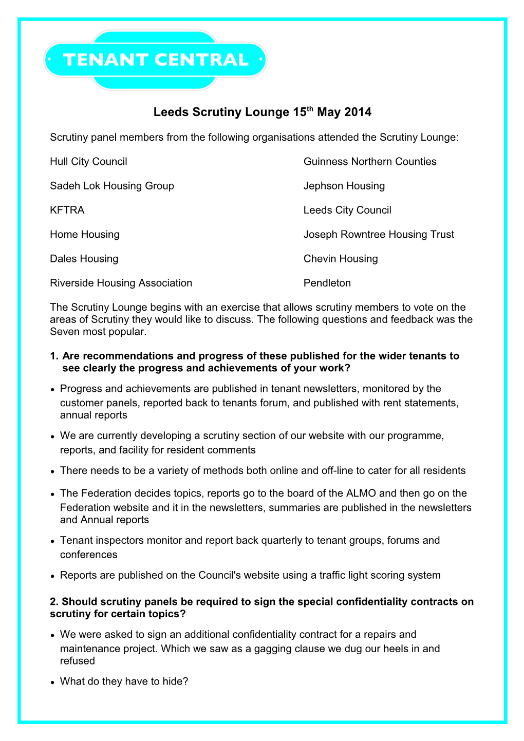 Leeds Scrutiny Lounge 15Th May 2014