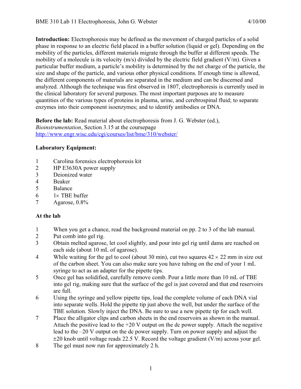 Introduction: Electrophoresis May Be Defined As the Movement of the Particles of a Solid