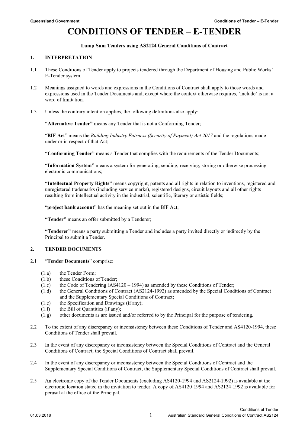 AS2124 Conditions of E-Tender