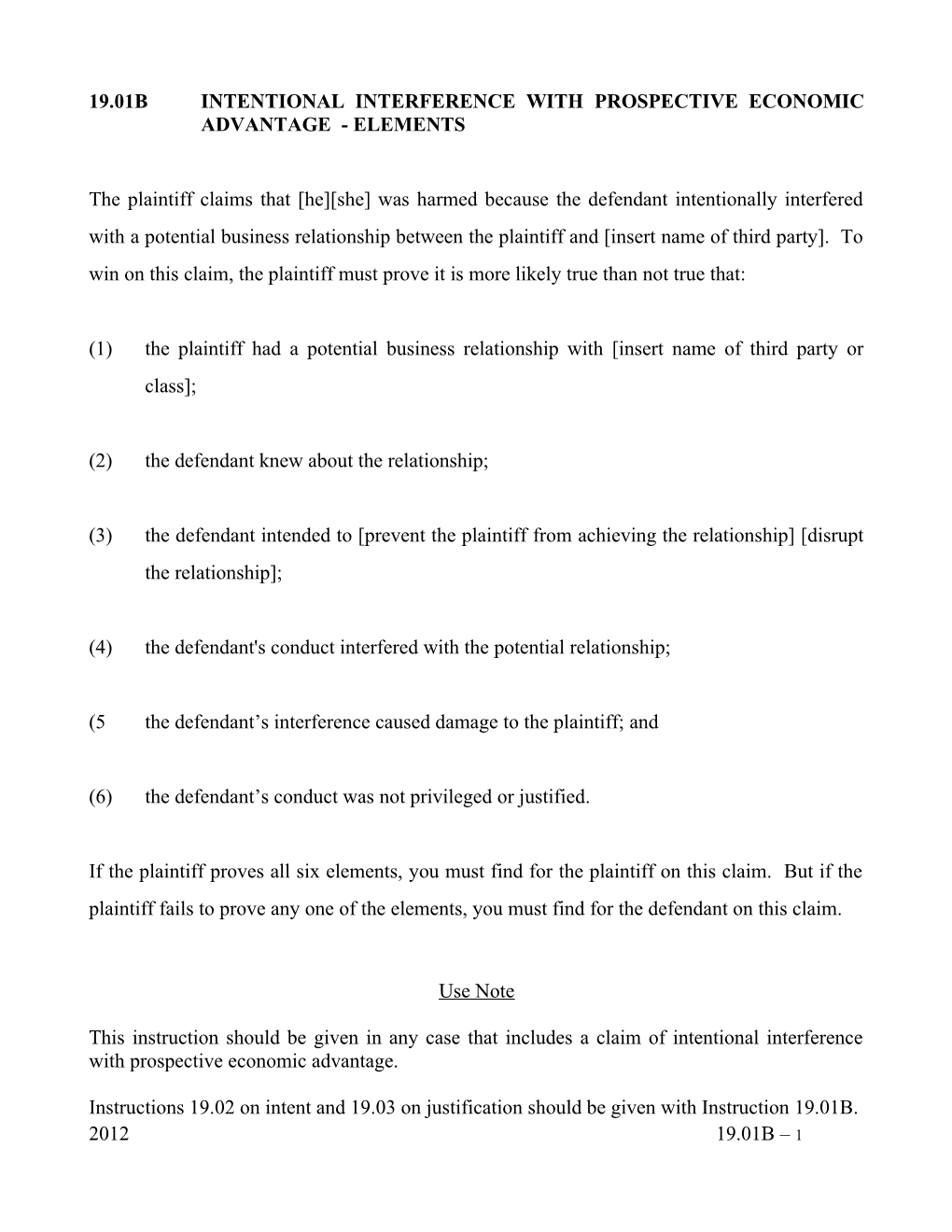 19.01BINTENTIONAL INTERFERENCE with Prospective Economic Advantage - ELEMENTS