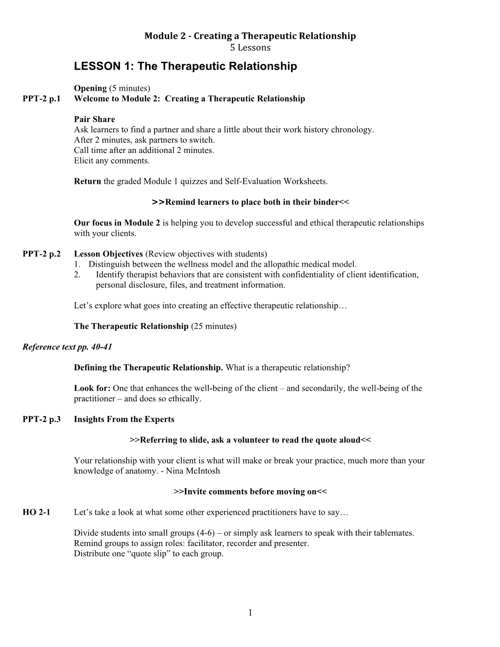 Module 2 - Creating a Therapeutic Relationship