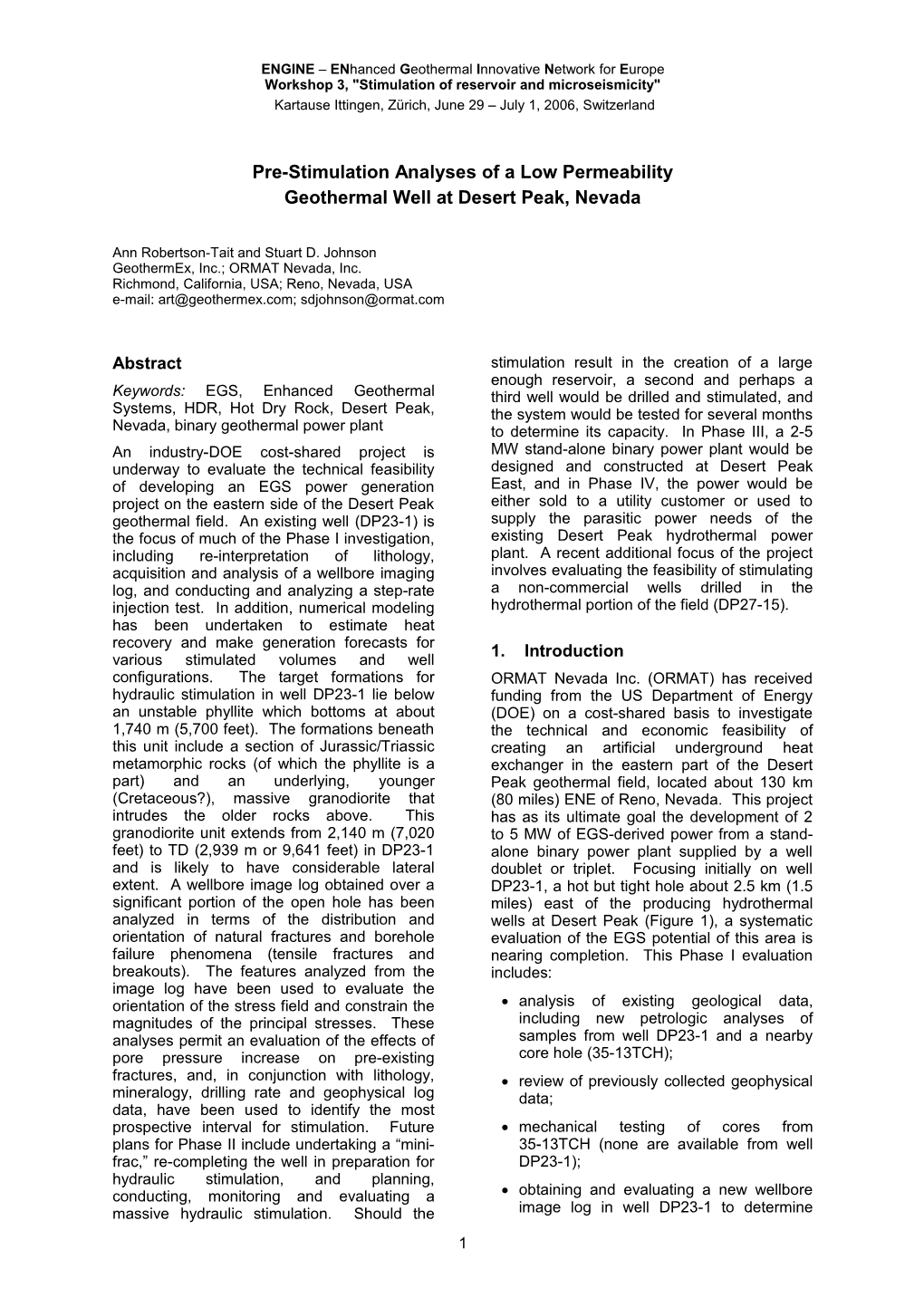 Pre-Stimulation Analyses of a Low Permeability