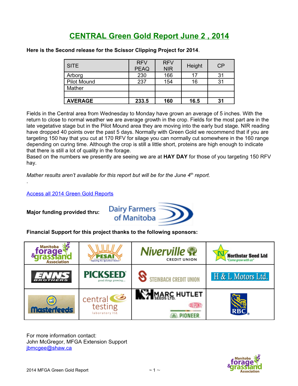 CENTRAL Green Gold Report June 2, 2014