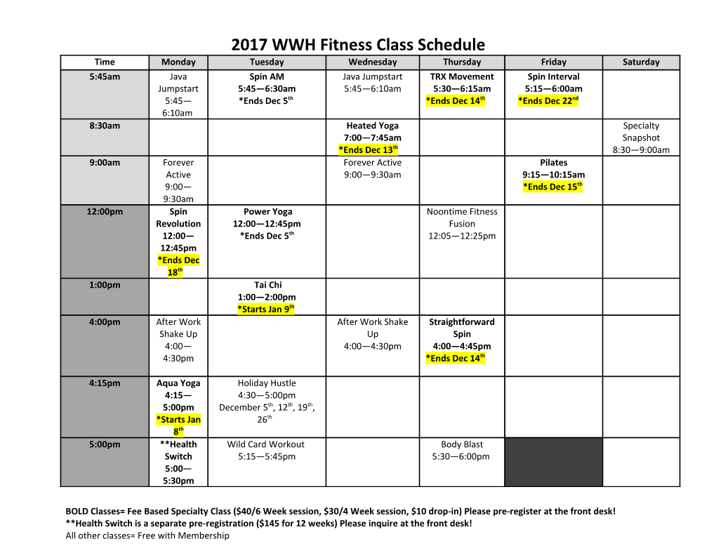 2017WWH Fitness Class Schedule