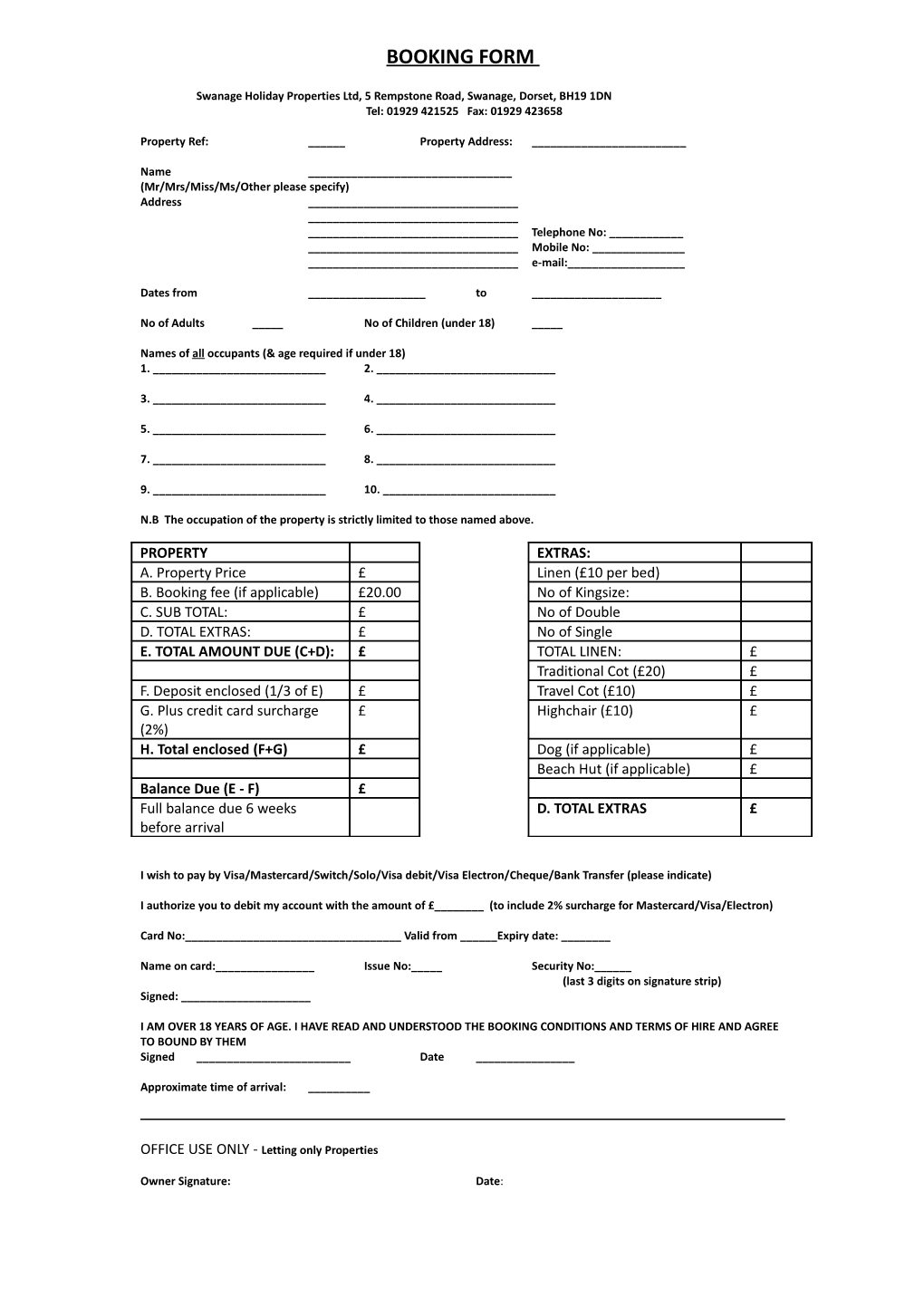 Booking Form for Managed Properties