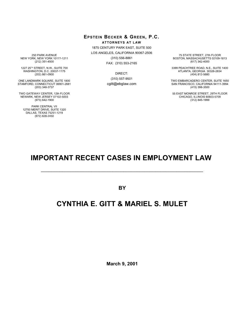 Important Recent Cases in Employment Law