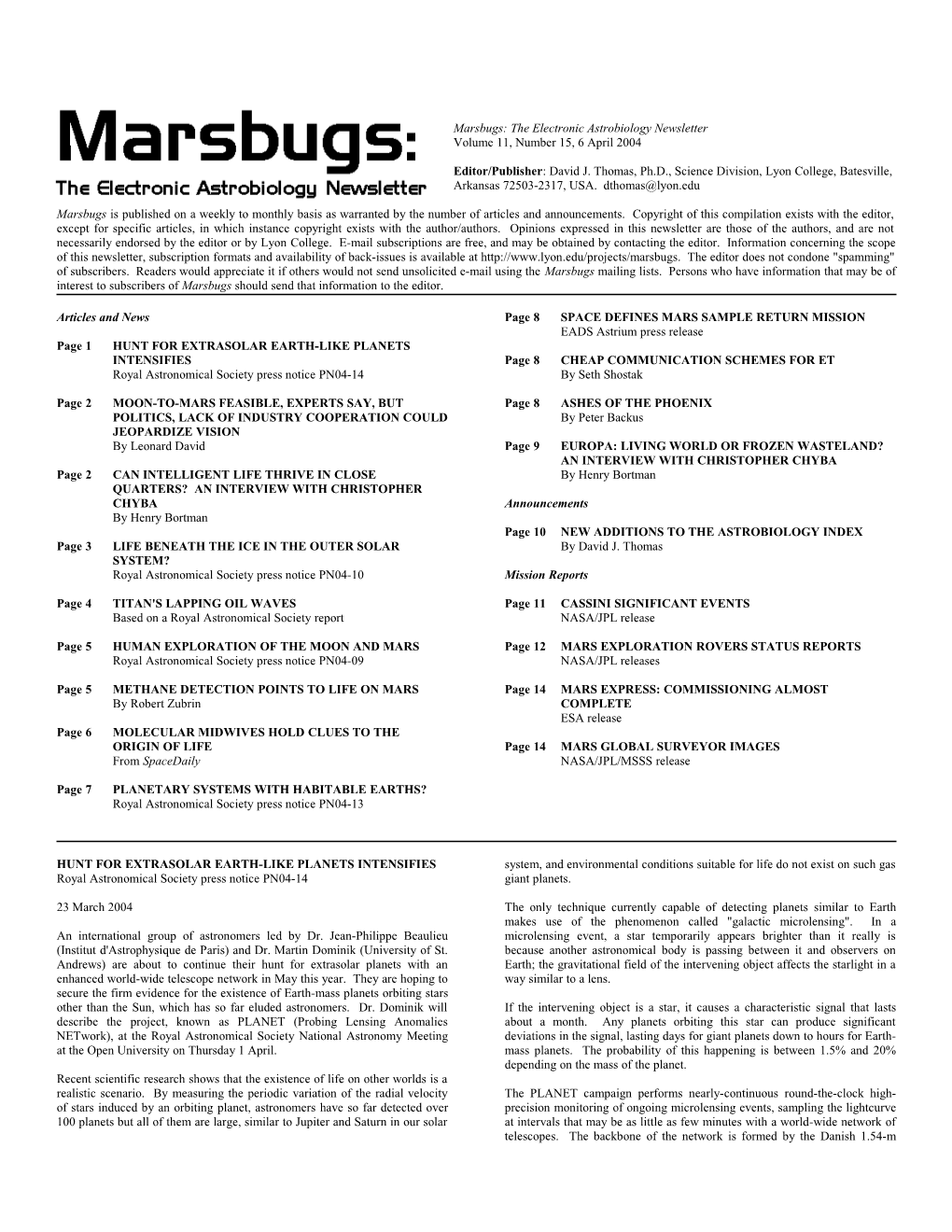 Marsbugs Vol. 11, No. 15