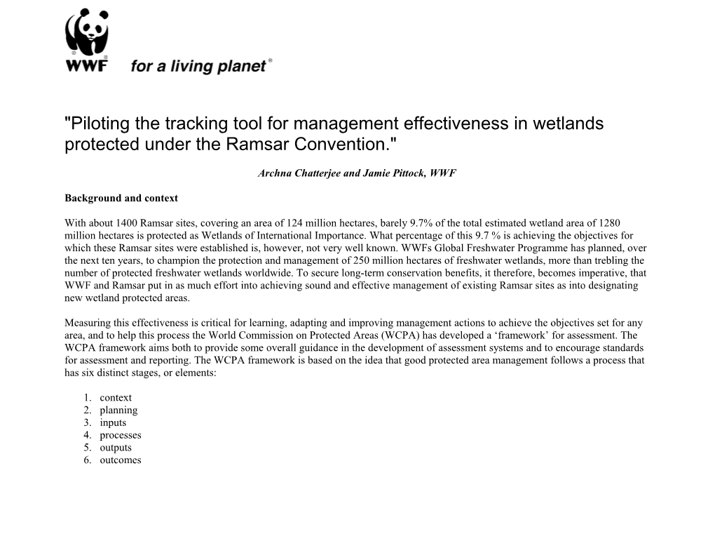 Outline of the Report on Piloting the Management Effectiveness Tracking Tool in Ramsar Sites
