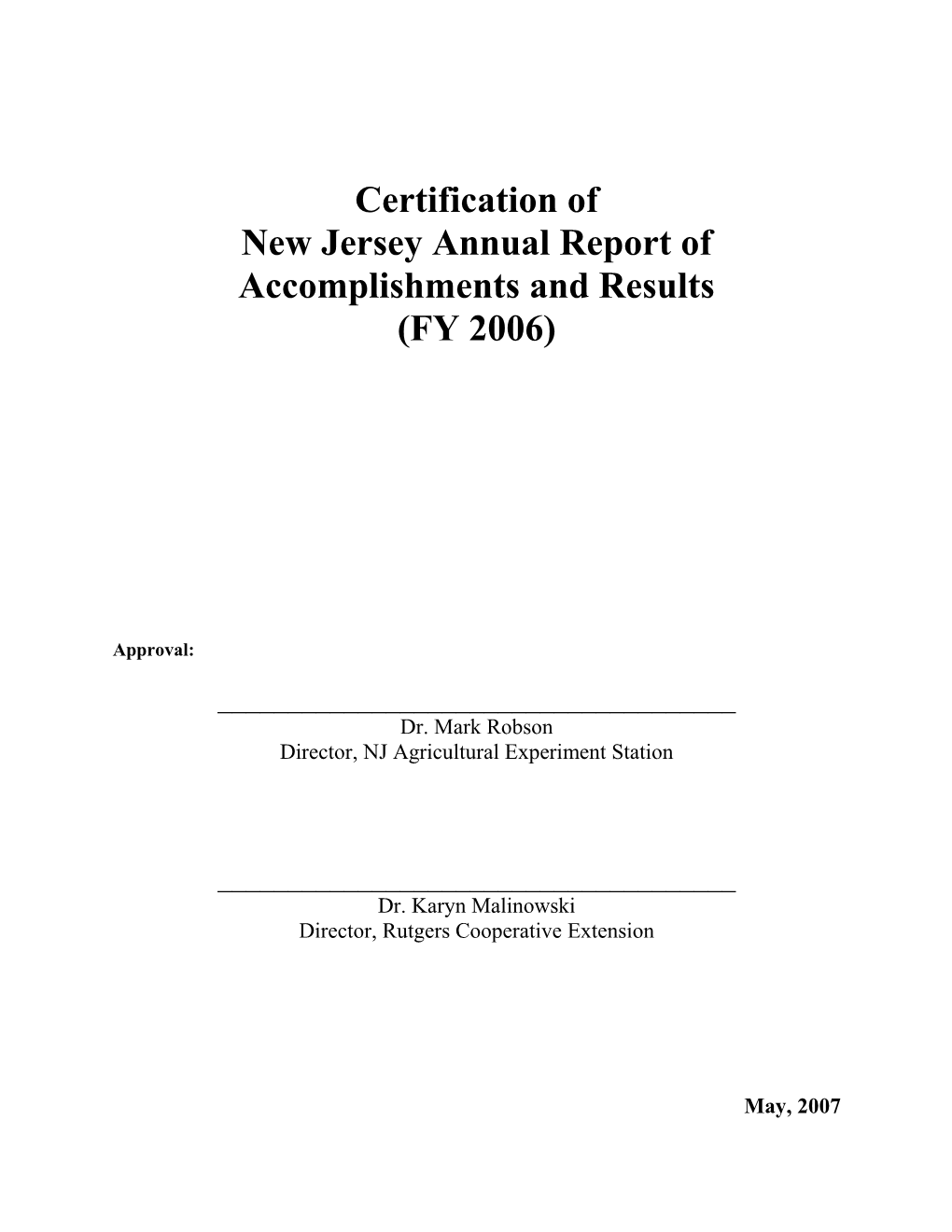 New Jersey Annual Report Of