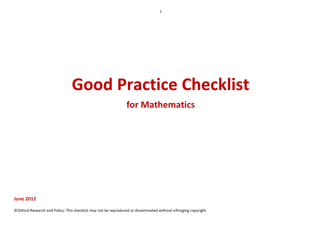 Good Practice Checklist