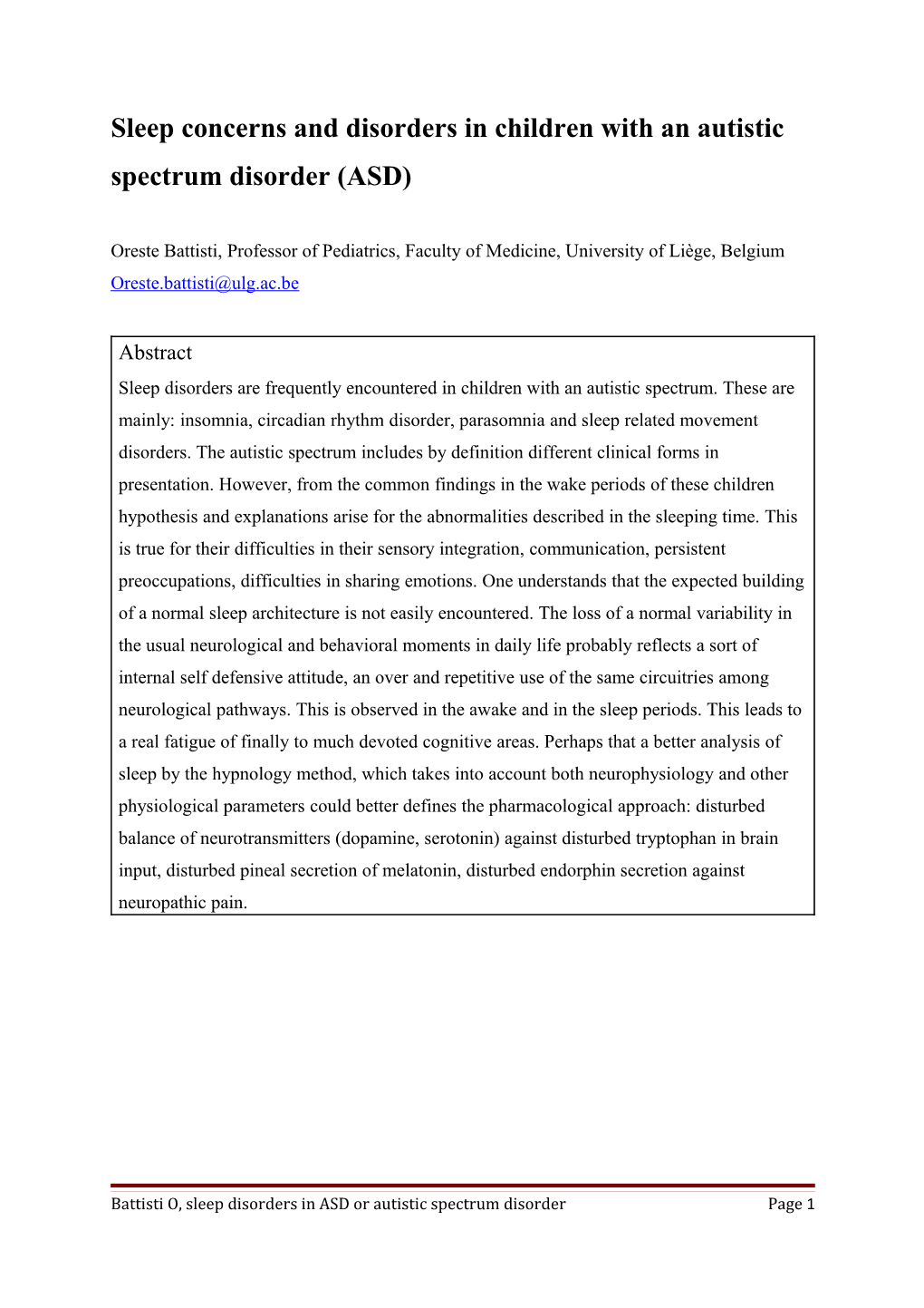 Sleep Disorders in Children with an Autistic Spectrum