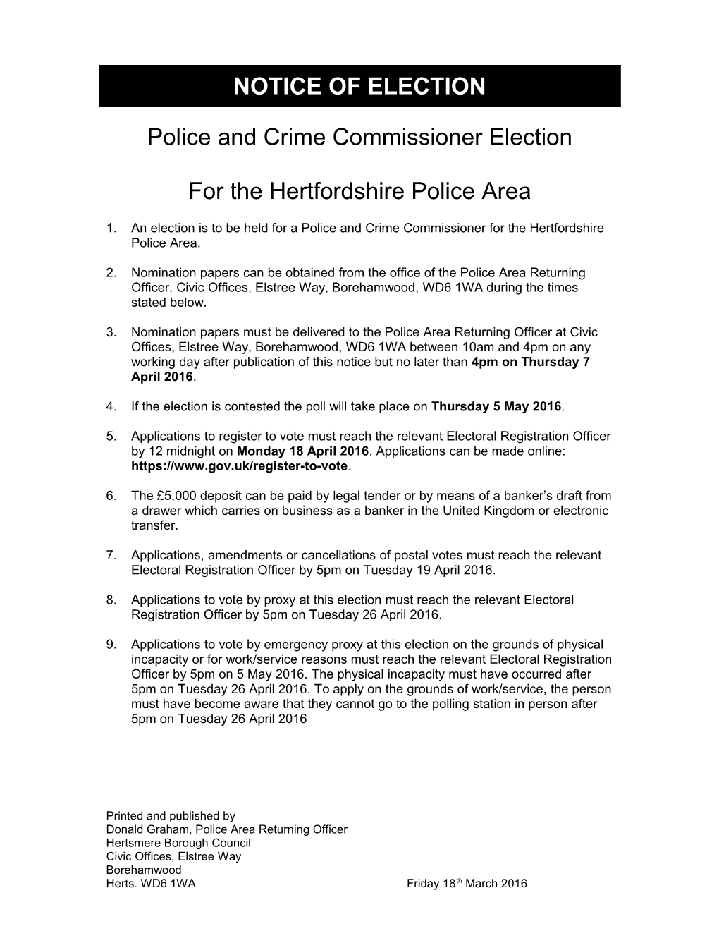 PCC-Notice-Of-Election HBC 2016