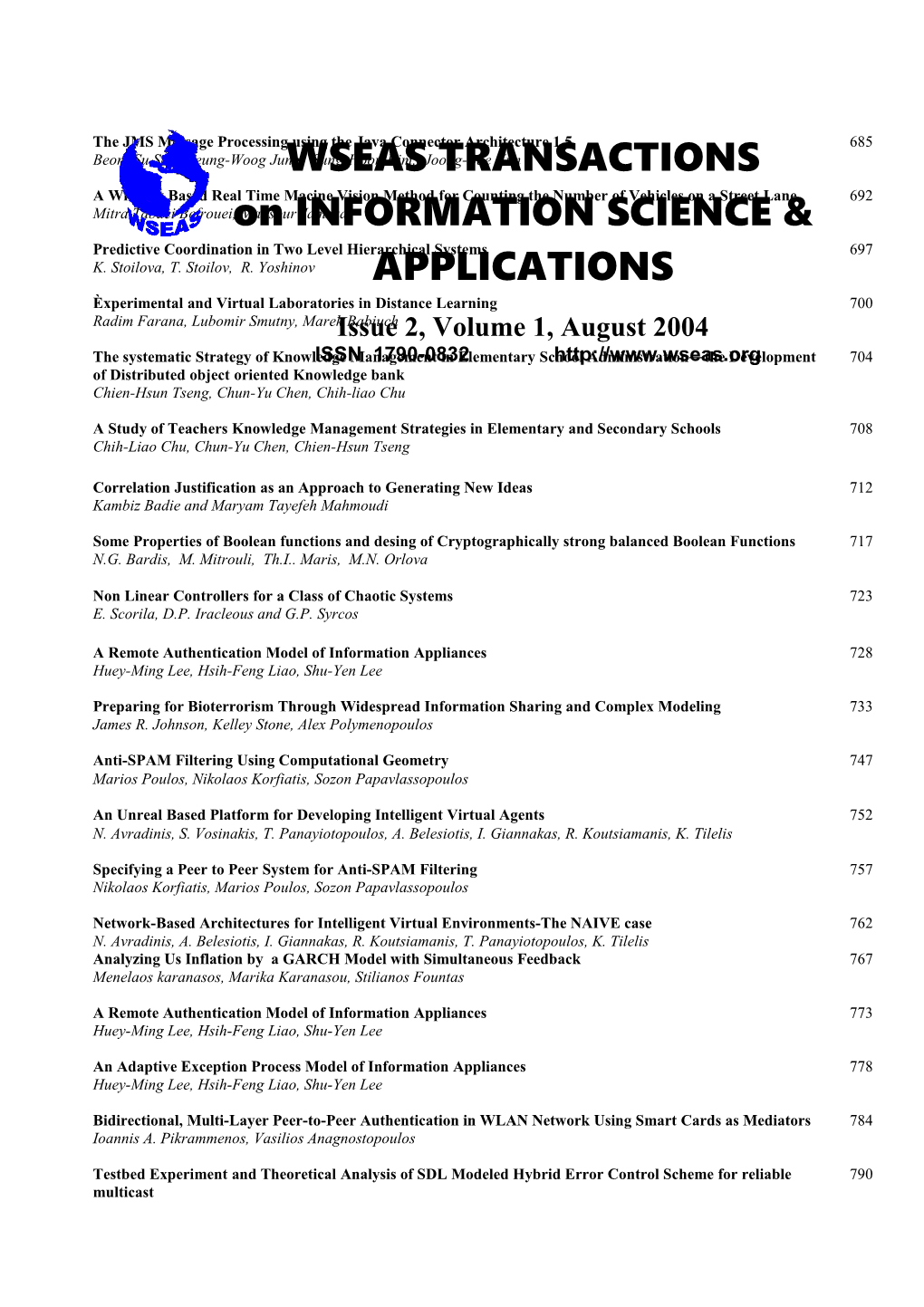 WSEAS Trans. on INFORMATION SCIENCE and APPLICATIONS, August 2004