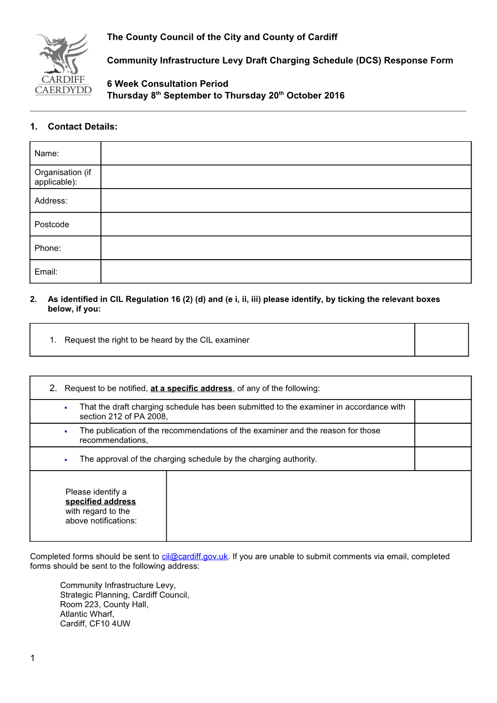 Community Infrastructure Levydraft Charging Schedule (DCS) Response Form