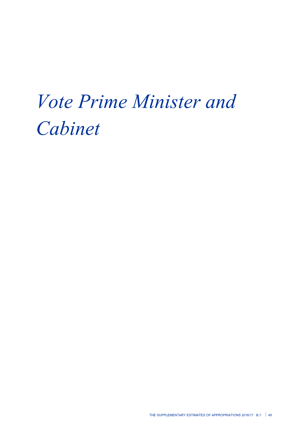 Vote Prime Minister and Cabinet - Supplementary Estimates of Appropriations 2016/17 - Budget
