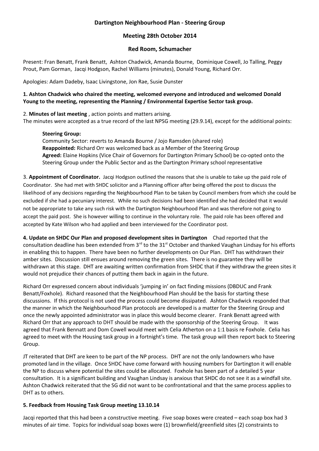 Dartington Neighbourhood Plan - Steering Group