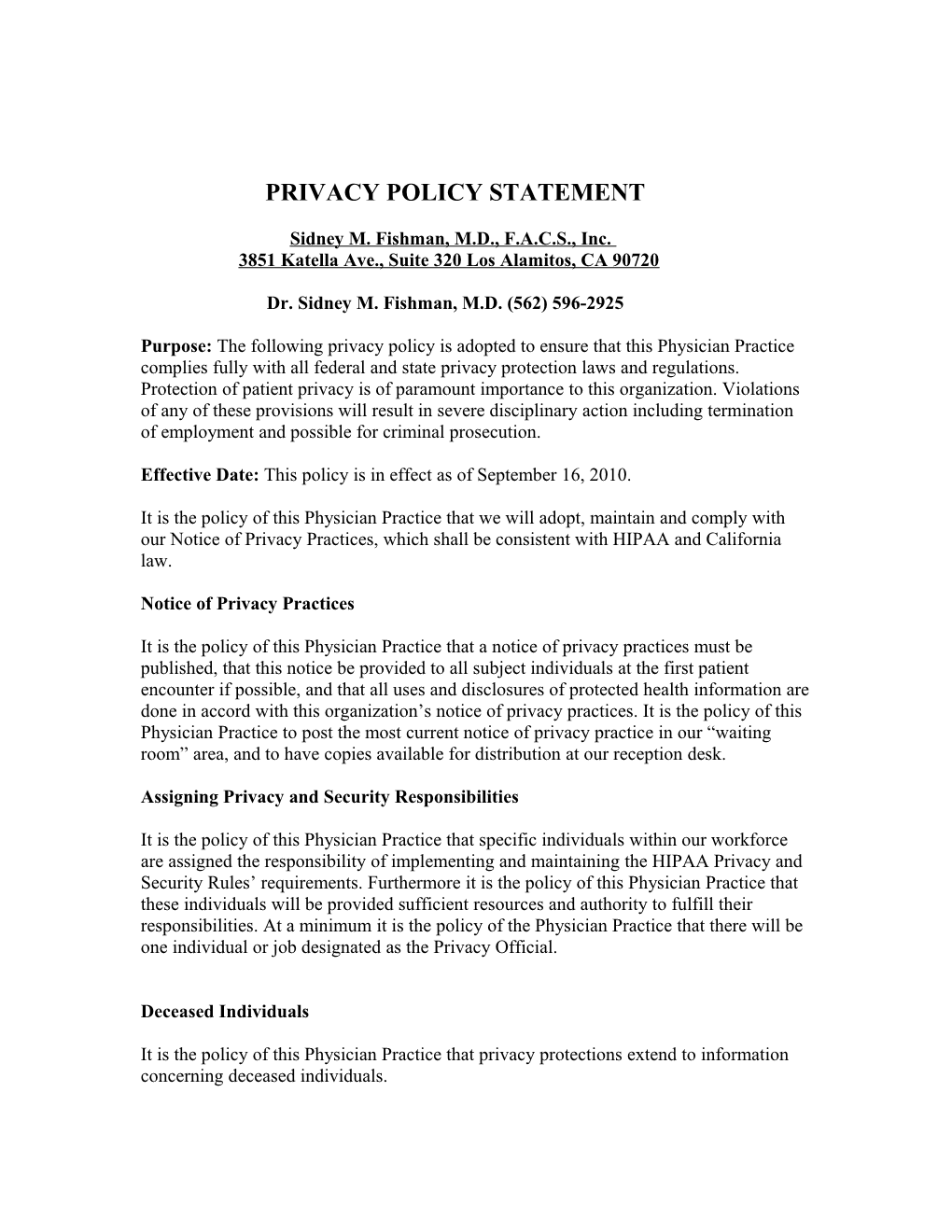 Privary Policy Statement
