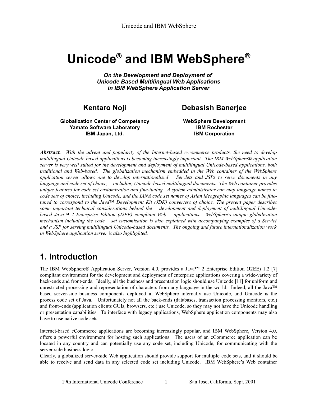 On the Development and Deployment of Unicode Based　Multilingual Web Applications in IBM