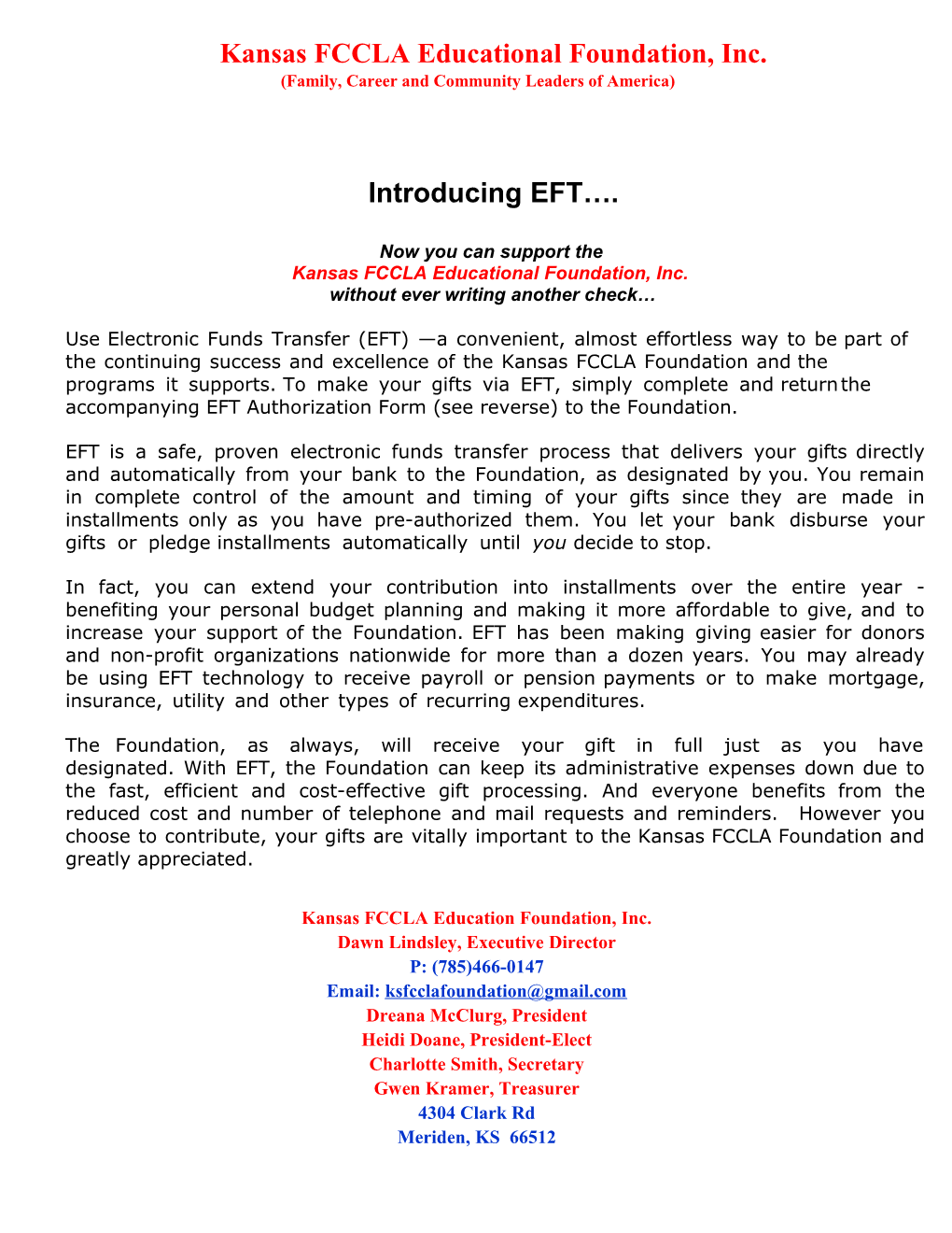 FFA Foundation EFT Program 03.08.06 1