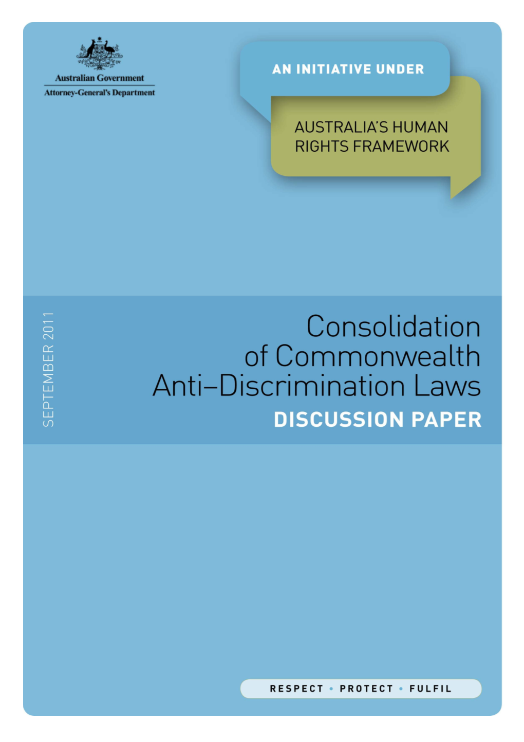 Consolidation of Commonwealth Anti-Discrimination Laws