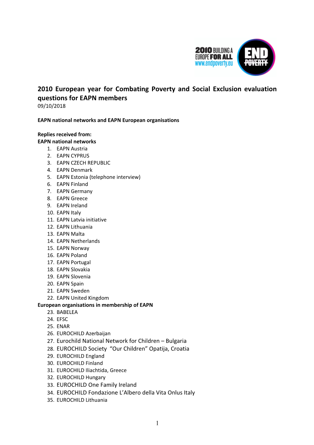 EAPN National Networks and EAPN European Organisations