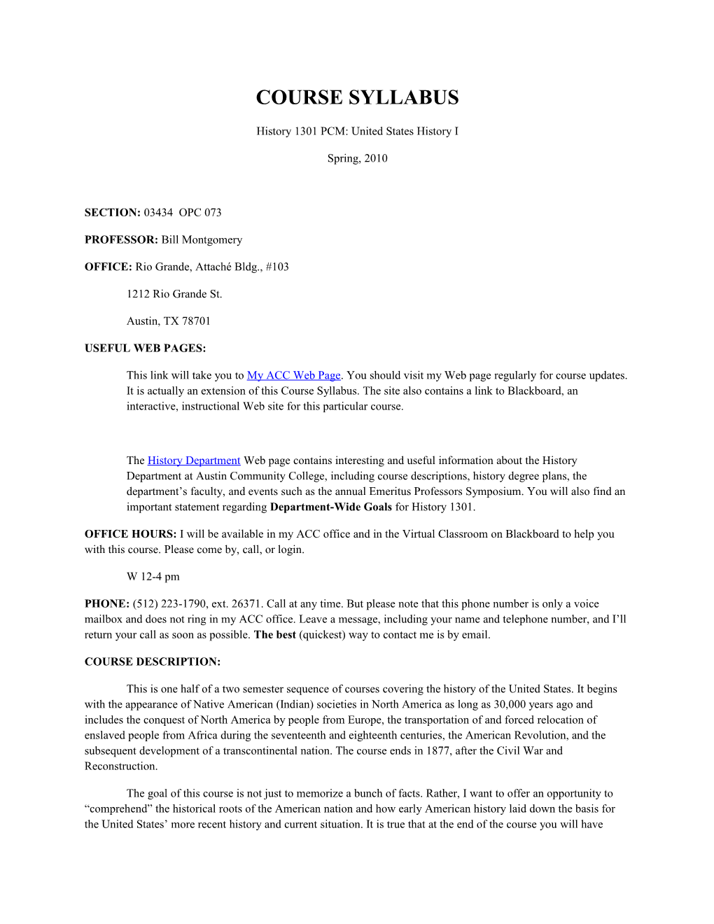 History 1301 PCM: United States History I