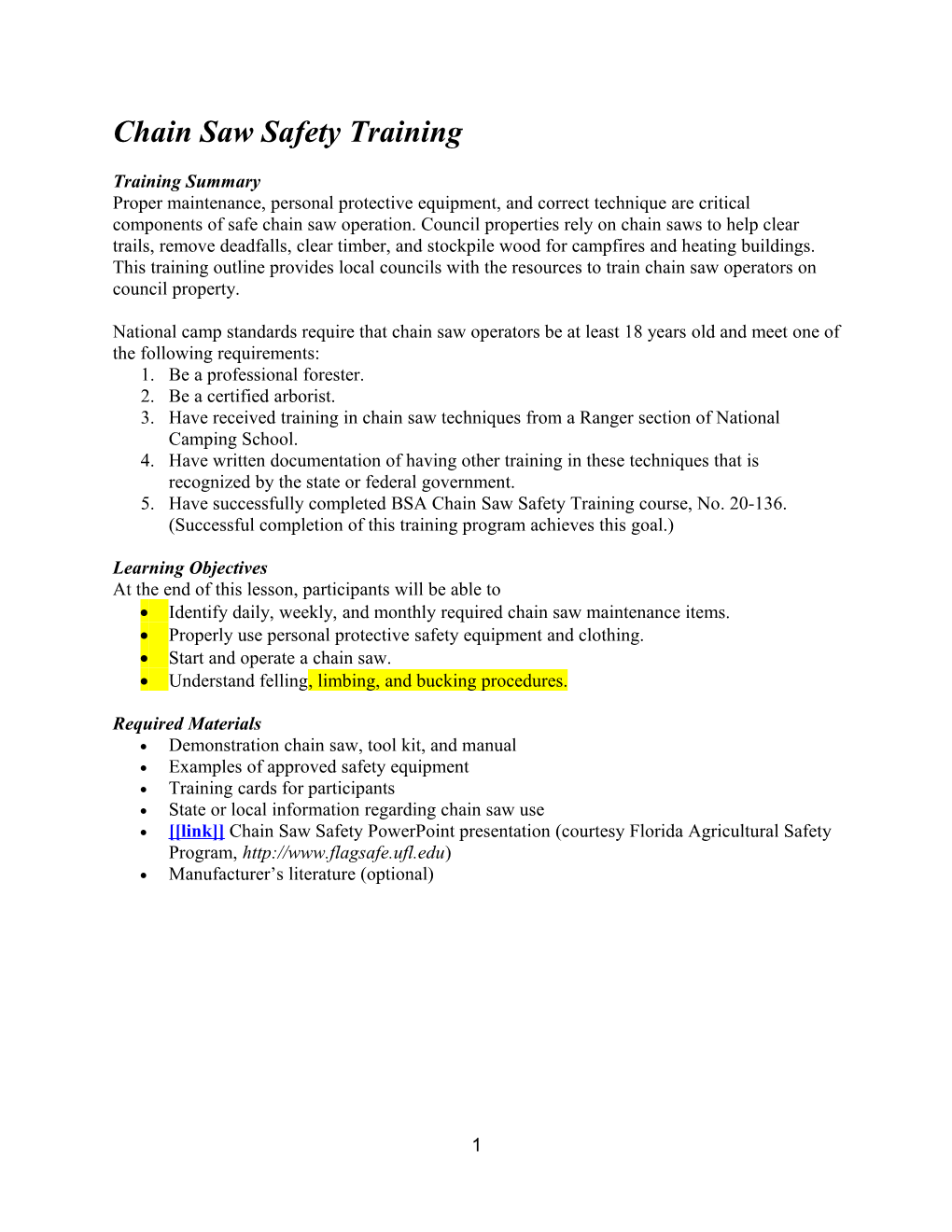 Chain Saw Safety Training