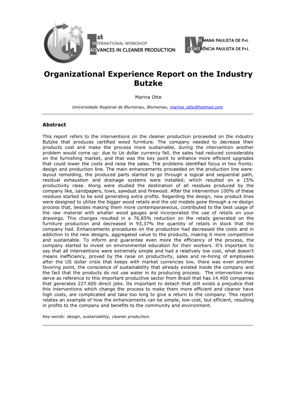 Relatório Experiência Organizacional Na Indústria Butzke