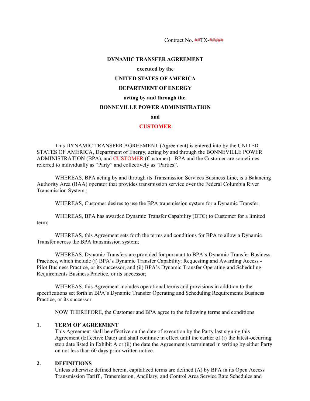 Dynamic Transfer Agreement Template 121317