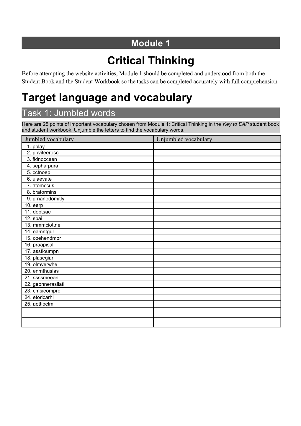 Target Language and Vocabulary