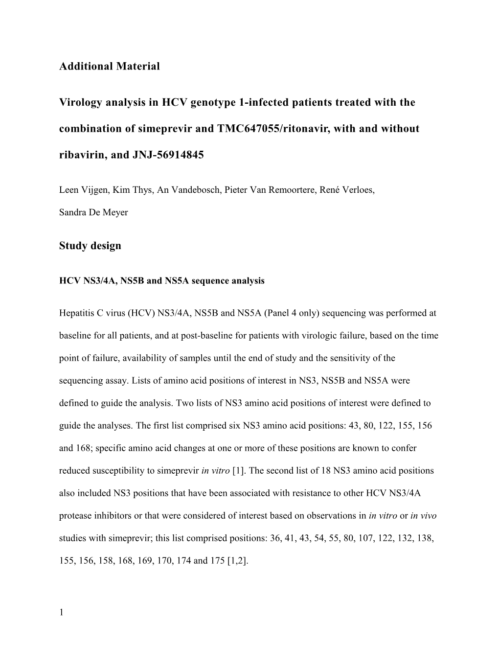 HCV NS3/4A, NS5B and NS5A Sequence Analysis