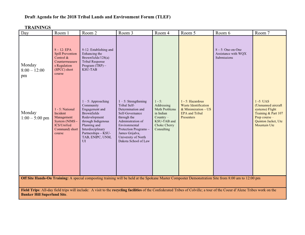 Draft Agenda for the 2018 Tribal Lands and Environment Forum (TLEF)