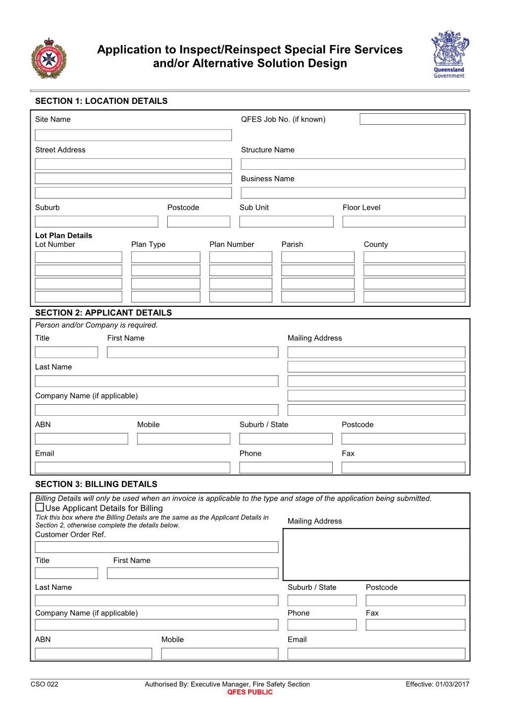 CSO 022 Application for Inspection