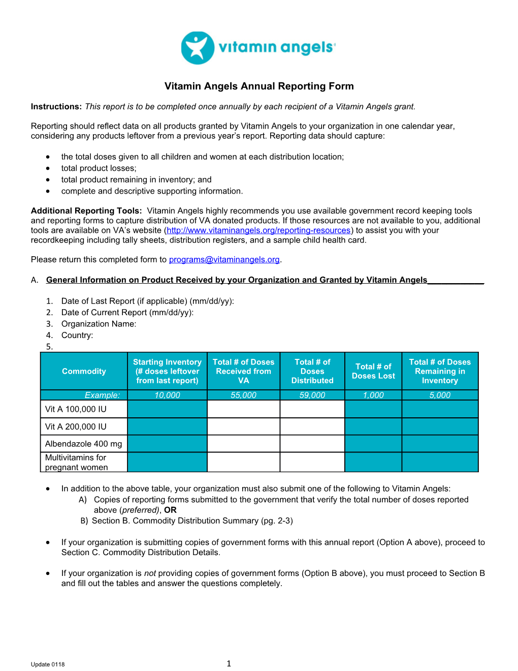 Vitamin Angels Annual Reporting Form