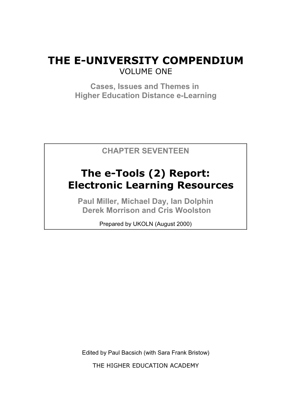 The E-Tools (2) Report: Electronic Learning Resources
