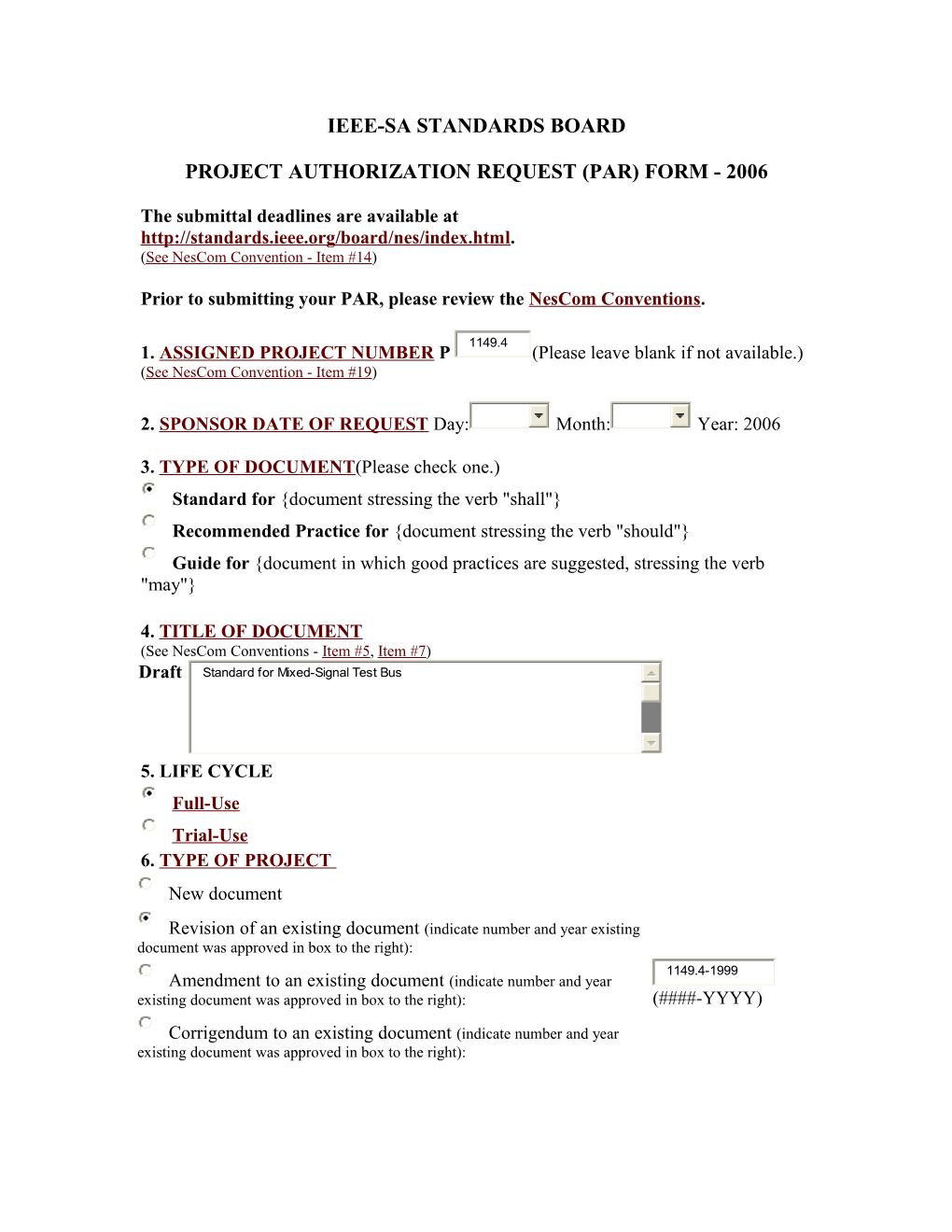 Project Authorization Request (PAR) Form