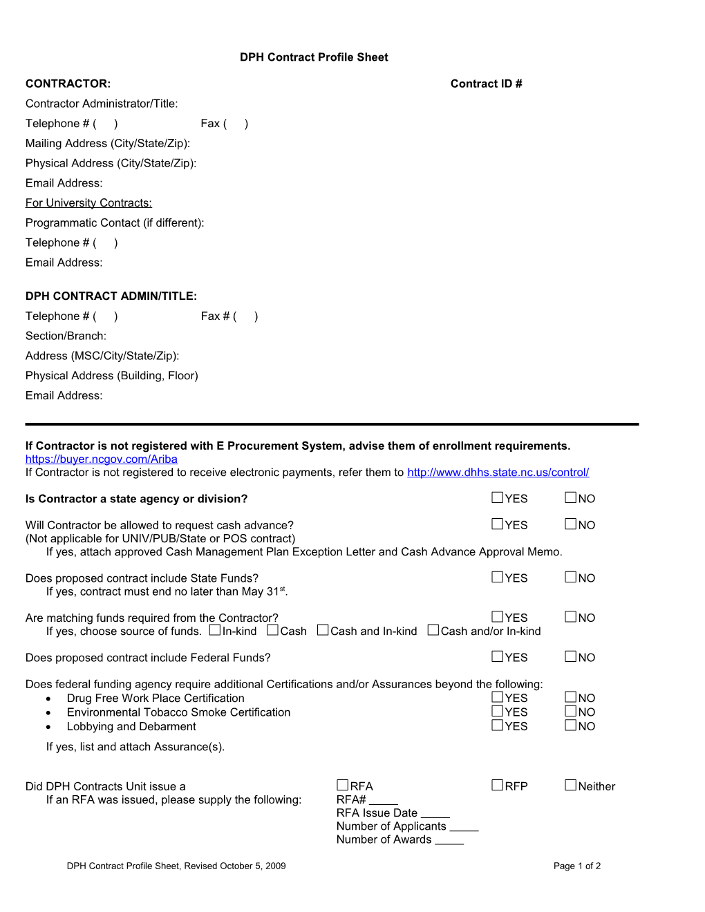 DPH Contract Profile Sheet