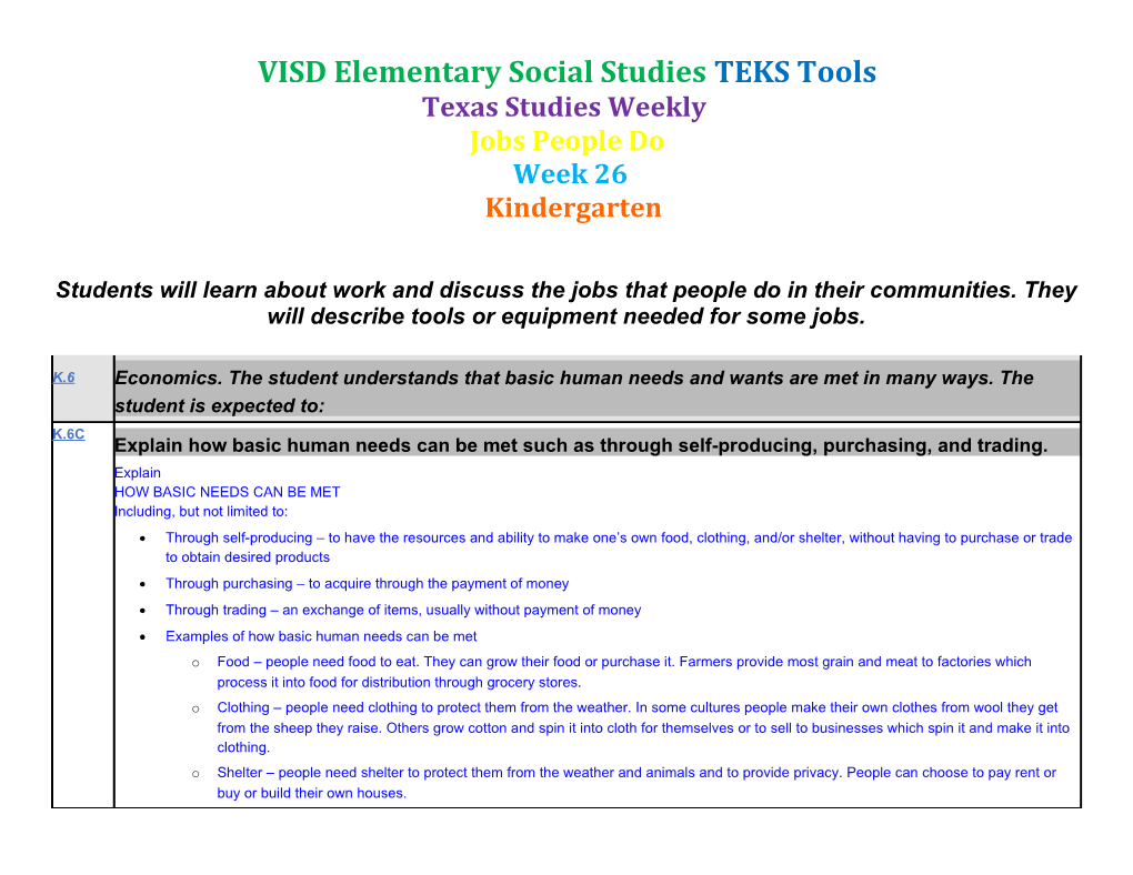 VISD Elementary Social Studiesteks Tools