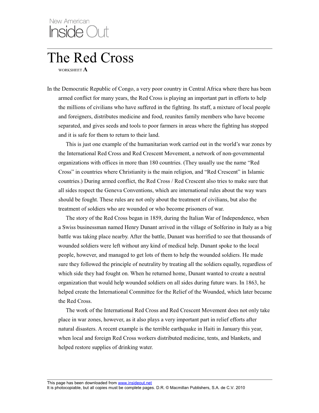 The Red Cross WORKSHEET A