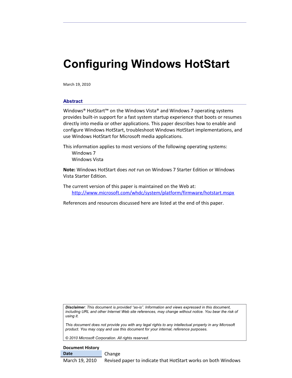 Configuring Windows Hotstart - 1