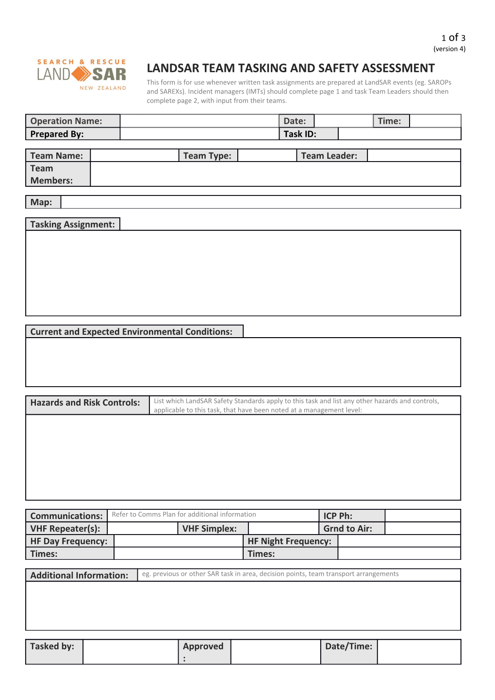 The Team Leader Must Sign This Form and Carry It During the Task (Return It to the IMT