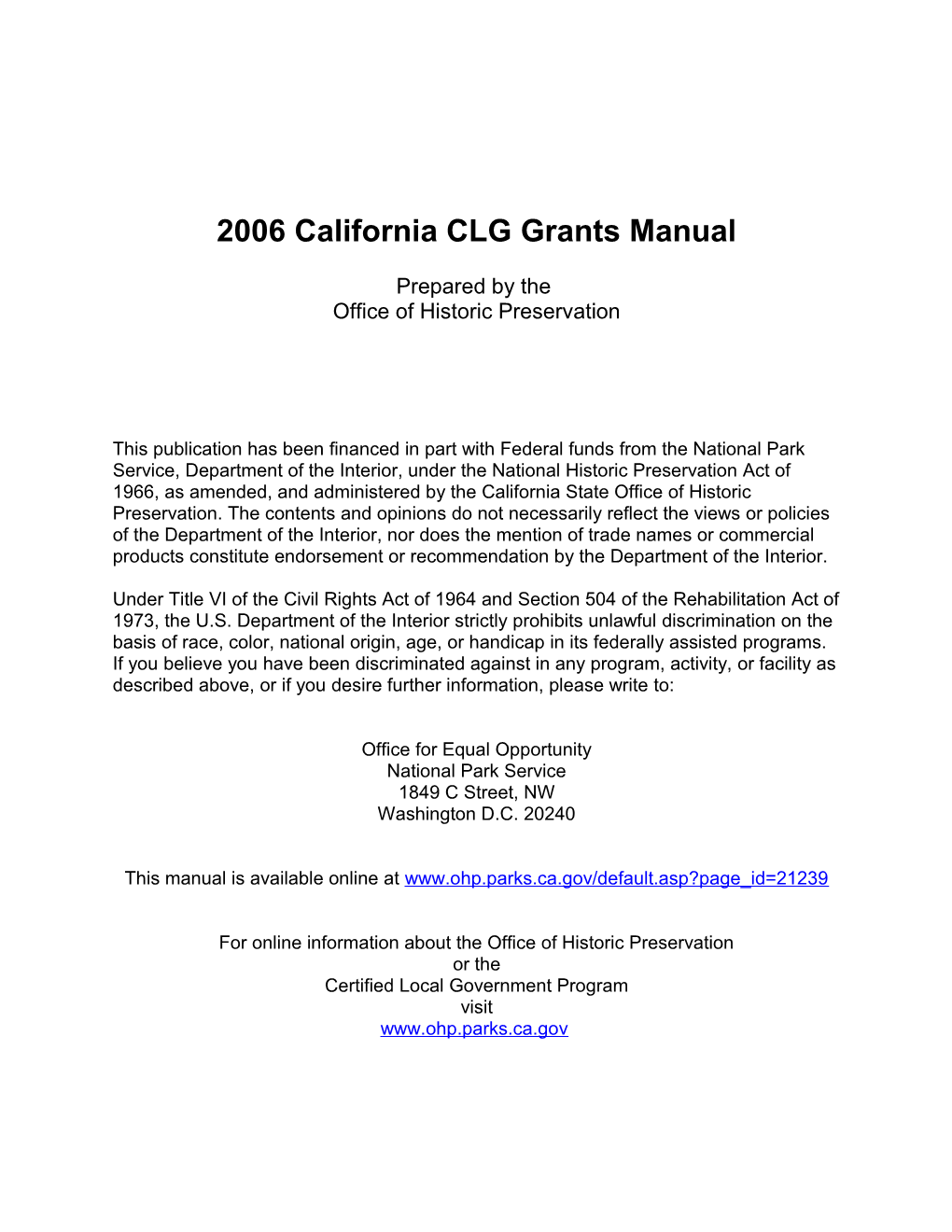 2006California CLG Grants Manual